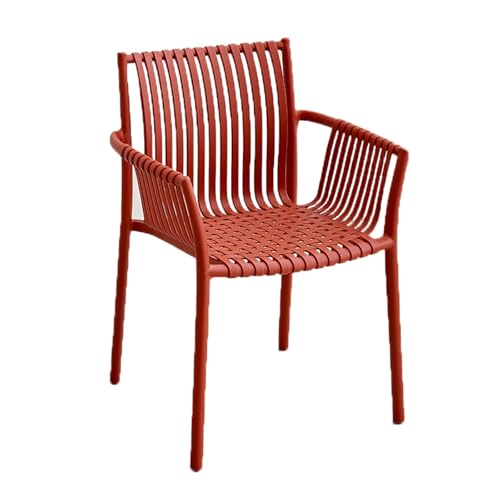 Esszimmerstuhl aus Kunststoff, for Zuhause, mit Rückenlehne, Wohnzimmerstuhl, stapelbar, mit Stauraum, Küchenstuhl mit Armlehnen for Küche und Balkon(Rosso) von ROSEEONNE