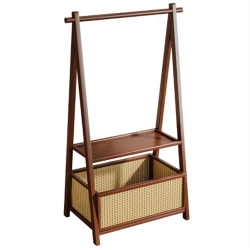 Kleiderständer Freistehende multifunktionale Garderobe aus Holz mit Aufbewahrungskorb, rollbare Garderobe for Eingangsbereich, Foyer oder Flur Kleiderhaken(Size A,80cm) von ROSEEONNE