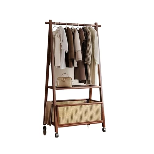 Kleiderständer Freistehende multifunktionale Garderobe aus Holz mit Aufbewahrungskorb, rollbare Garderobe for Eingangsbereich, Foyer oder Flur Kleiderhaken(Size B,60cm) von ROSEEONNE