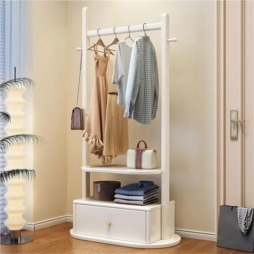 Kleiderständer Freistehender Kleiderständer mit Regalen und Schubladen Garderobenständer aus Holz for das Schlafzimmer bodenstehende Kleiderhaken(Blanc,80cm) von ROSEEONNE