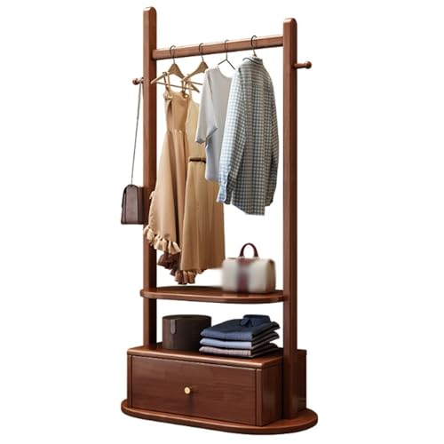 Kleiderständer Freistehender Kleiderständer mit Regalen und Schubladen Garderobenständer aus Holz for das Schlafzimmer bodenstehende Kleiderhaken(Bruin,80cm) von ROSEEONNE