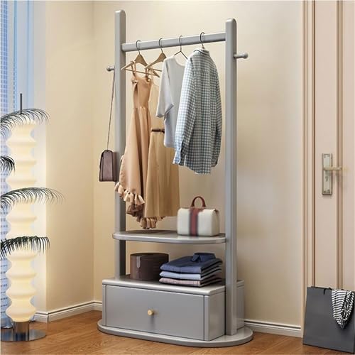 Kleiderständer Freistehender Kleiderständer mit Regalen und Schubladen Garderobenständer aus Holz for das Schlafzimmer bodenstehende Kleiderhaken(Grey,60cm) von ROSEEONNE