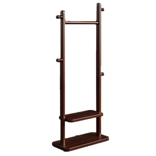 Kleiderständer Garderobenständer aus Holz, freistehend, Kleiderständer,mit 2 Ablagen for Kleidung, Hüte und Taschen, Industriestil, rustikales Braun Kleiderhaken(100cm) von ROSEEONNE