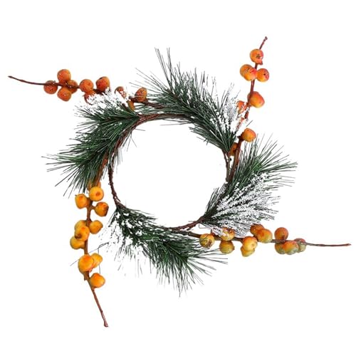 ROSEEONNE 2 stücke Kerze Kranz mit Künstliche Beeren Schneebedeckten Kiefer Nadeln Weihnachten Ornamente Weihnachten Hochzeit Tisch Dinner-Party Dekoration(G) von ROSEEONNE