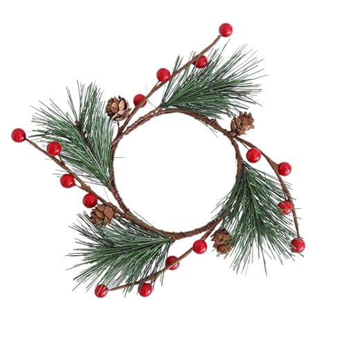 ROSEEONNE 2 stücke Kerze Kranz mit Künstliche Beeren Schneebedeckten Kiefer Nadeln Weihnachten Ornamente Weihnachten Hochzeit Tisch Dinner-Party Dekoration(H) von ROSEEONNE