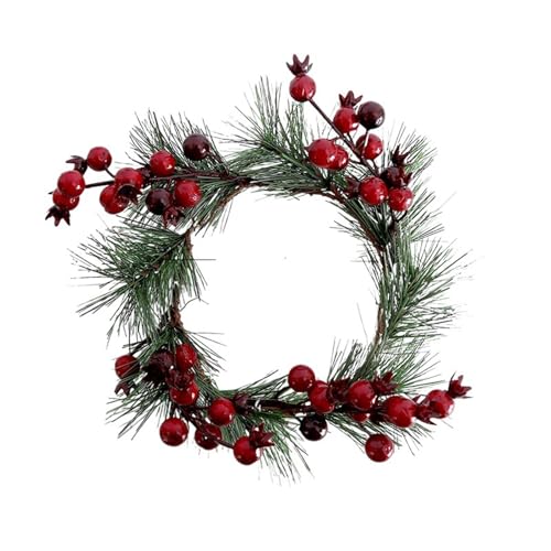 ROSEEONNE 2 stücke Kerze Kranz mit Künstliche Beeren Schneebedeckten Kiefer Nadeln Weihnachten Ornamente Weihnachten Hochzeit Tisch Dinner-Party Dekoration(I) von ROSEEONNE