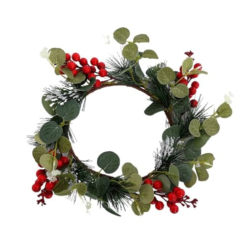 ROSEEONNE 2 stücke Kerze Kranz mit Künstliche Beeren Schneebedeckten Kiefer Nadeln Weihnachten Ornamente Weihnachten Hochzeit Tisch Dinner-Party Dekoration(J) von ROSEEONNE