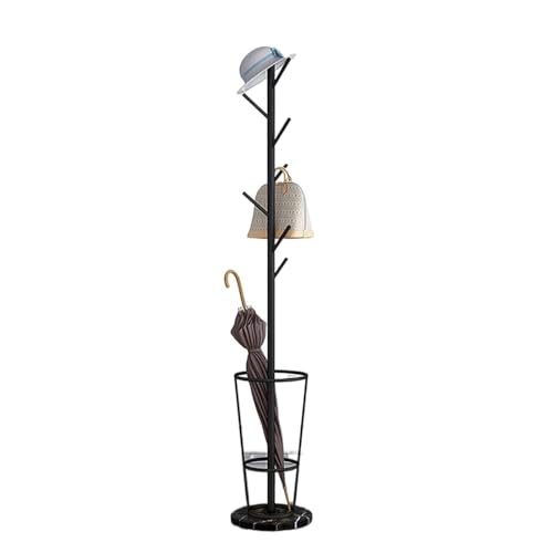 ROSEEONNE Kleiderständer Bodenstehende Garderobe aus Metall for den Eingangsbereich unten mit Halterungshalter, Baum-Design for Wohnzimmer, Schlafzimmer, Büro Kleiderhaken(Black+Black) von ROSEEONNE