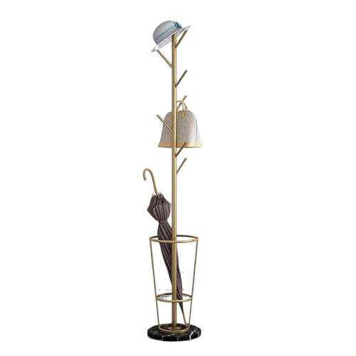 ROSEEONNE Kleiderständer Bodenstehende Garderobe aus Metall for den Eingangsbereich unten mit Halterungshalter, Baum-Design for Wohnzimmer, Schlafzimmer, Büro Kleiderhaken(Gold+Black) von ROSEEONNE