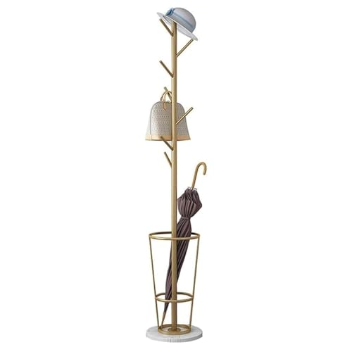 ROSEEONNE Kleiderständer Bodenstehende Garderobe aus Metall for den Eingangsbereich unten mit Halterungshalter, Baum-Design for Wohnzimmer, Schlafzimmer, Büro Kleiderhaken(Gold+White) von ROSEEONNE