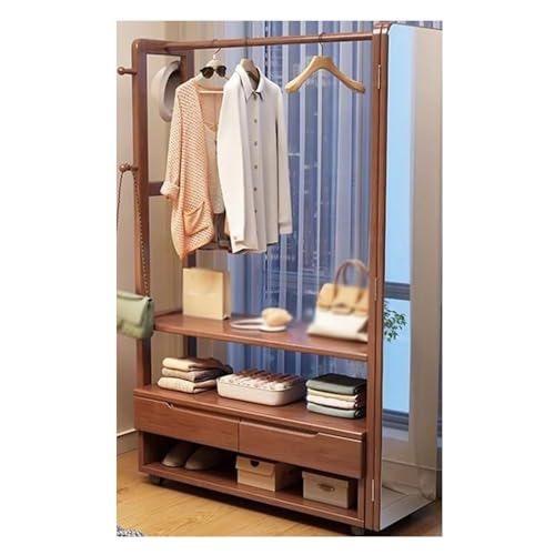 ROSEEONNE Kleiderständer Garderobenregal Haken Aufbewahrung Kleiderbügel Bodenstehende Garderobe aus Massivholz Eingangstür Hängebereich Schlafzimmer for Zuhause Kleiderhaken(Walnut,107cm) von ROSEEONNE