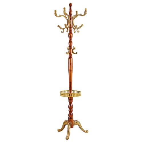 ROSEEONNE Kleiderständer Garderobenständer Aus Holz, Stabiler Dreieckiger Sockel, Vintage-Garderobenständer Mit Haken, Klassische Flurbaum for Den Eingangsbereich Kleiderhaken(Begonia) von ROSEEONNE