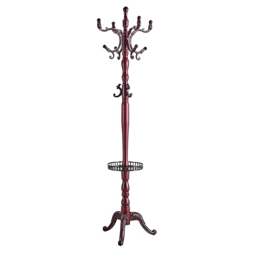 ROSEEONNE Kleiderständer Garderobenständer Aus Holz, Stabiler Dreieckiger Sockel, Vintage-Garderobenständer Mit Haken, Klassische Flurbaum for Den Eingangsbereich Kleiderhaken(Walnut) von ROSEEONNE