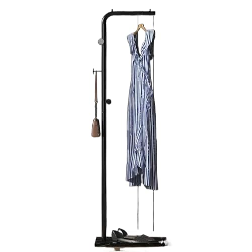 ROSEEONNE Kleiderständer Garderobenständer Bodenhängende Kleiderständer Schlafzimmer Einfache Garderobe Home Wohnzimmer Kleiderständer Mit Seitenhaken Kleiderhaken(Black+Black,170cm) von ROSEEONNE