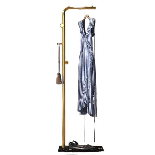 ROSEEONNE Kleiderständer Garderobenständer Bodenhängende Kleiderständer Schlafzimmer Einfache Garderobe Home Wohnzimmer Kleiderständer Mit Seitenhaken Kleiderhaken(Gold+Black,170cm) von ROSEEONNE