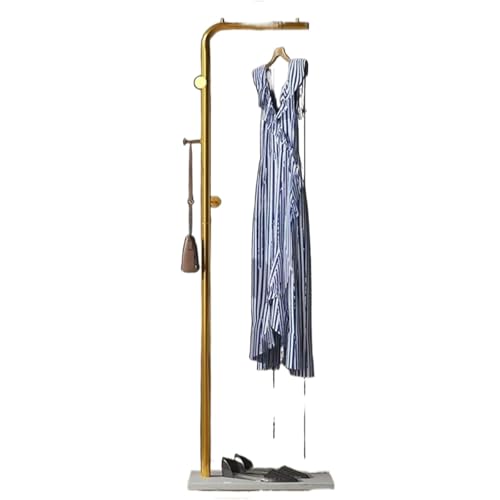 ROSEEONNE Kleiderständer Garderobenständer Bodenhängende Kleiderständer Schlafzimmer Einfache Garderobe Home Wohnzimmer Kleiderständer Mit Seitenhaken Kleiderhaken(Gold+White,150cm) von ROSEEONNE