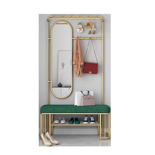 ROSEEONNE Kleiderständer Multifunktionaler Garderobenständer mit Bank und Spiegel, freistehender for den Eingangsbereich mit Schuhständer for Wohnzimmer und Flur Kleiderhaken(Groen,100cm) von ROSEEONNE
