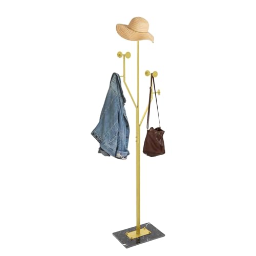 ROSEEONNE Kleiderständer Robuste Garderobe, freistehender Garderobenständer aus Metall mit Marmorsockel for Schlafzimmer, Eingangsbereich, Flur Kleiderhaken(Gold) von ROSEEONNE
