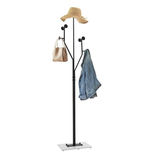 ROSEEONNE Kleiderständer Robuste Garderobe, freistehender Garderobenständer aus Metall mit Marmorsockel for Schlafzimmer, Eingangsbereich, Flur Kleiderhaken(Svart) von ROSEEONNE