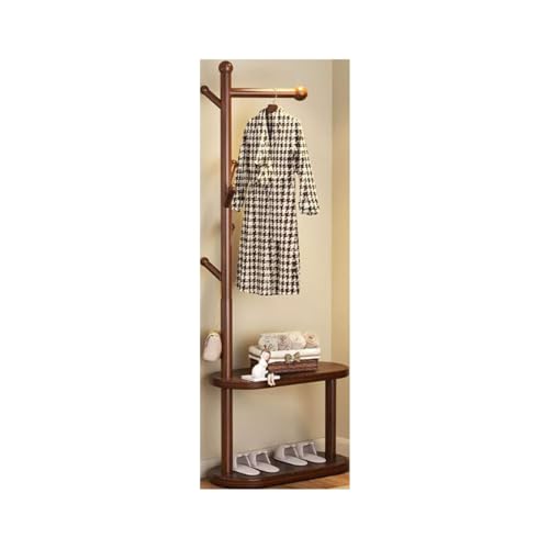 ROSEEONNE Kleiderständer Stabiler Garderobenständer aus Holz mit Kugelhaken for Kleidung, Hutständer mit Lagerchassis, verwendet im Schlafzimmer/Büro/Eingangsbereich, Braun Kleiderhaken von ROSEEONNE