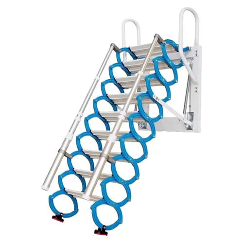 ROSEEONNE Manuelle Teleskopleiter Titanium-Magnesium-Legierung Loft Ladder mit Handläufen unsichtbare Klappleiter für Innen- und Außenbereiche von ROSEEONNE