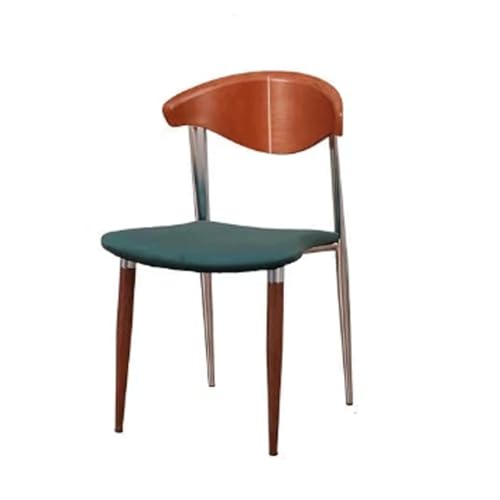 ROSEEONNE Nordischer Retro-Esszimmerstuhl, Standardstuhl, Massivholzstuhl, Heimlehnenstuhl, einfacher Kaffeestuhl, Metallrahmen, Küchenstuhl(Walnut-Blue) von ROSEEONNE
