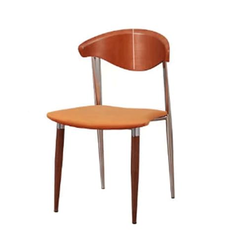 ROSEEONNE Nordischer Retro-Esszimmerstuhl, Standardstuhl, Massivholzstuhl, Heimlehnenstuhl, einfacher Kaffeestuhl, Metallrahmen, Küchenstuhl(Walnut-orange) von ROSEEONNE