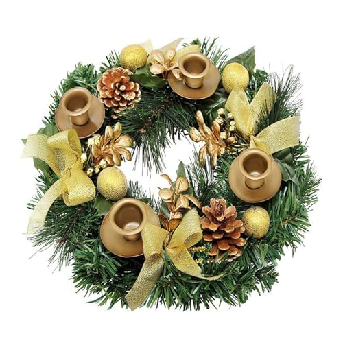 ROSEEONNE Weihnachtskranz mit Band, Kerzenhalter und Weihnachtskerzen, Dekorationen, saisonale Mittelstückdekoration, Kalenderdekoration(Gold) von ROSEEONNE
