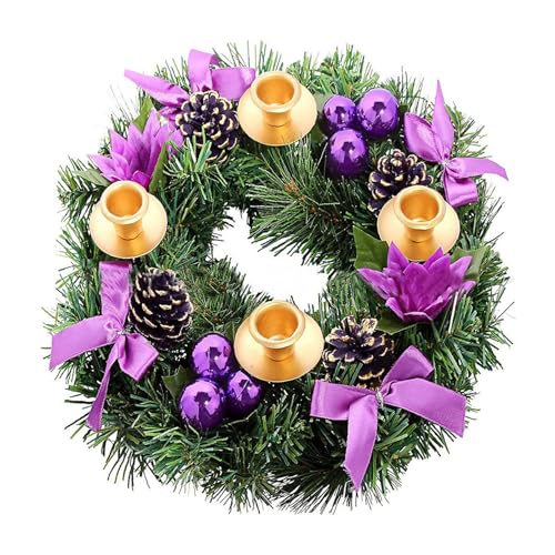 ROSEEONNE Weihnachtskranz mit Band, Kerzenhalter und Weihnachtskerzen, Dekorationen, saisonale Mittelstückdekoration, Kalenderdekoration(Purple) von ROSEEONNE