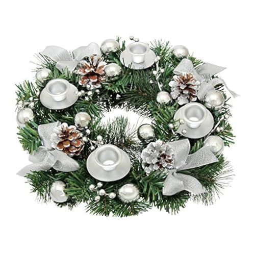ROSEEONNE Weihnachtskranz mit Band, Kerzenhalter und Weihnachtskerzen, Dekorationen, saisonale Mittelstückdekoration, Kalenderdekoration(Silver) von ROSEEONNE