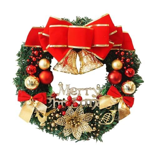 ROSEEONNE Weihnachtskranz mit Glöckchen und Schleife, Girlande, Weihnachtsschmuck for Party, Fenster, Schränke, Zimmer, Innen- und Außenwanddekoration(50cm) von ROSEEONNE