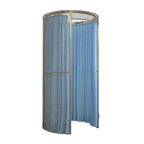 umkleidekabine mobil Einfache Umkleidekabine Compatible with Bekleidungsgeschäfte, Eisenkunst, runde Umkleidekabine, mobiler Bodenumkleideraum, Einkaufszentrum, Sichtschutz umkleidekabine(Bleu,Gold) von ROSEEONNE