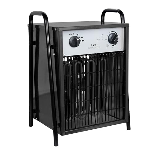 Elektroheizer 9 kW Bauheizer mit Ventilatorfunktion & stufenlosem Thermostat | Industrieheizung für große Räume, Werkstatt & Lagerhalle | 400V Starkstrom, robustes Metallgehäuse von ROSEJANE