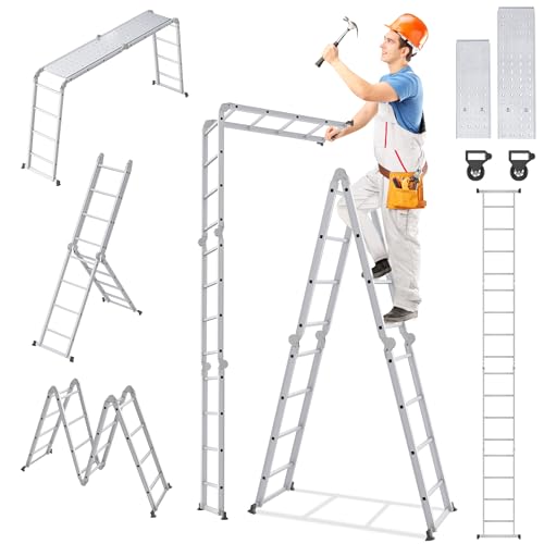 ROSEJANE 6 in 1 Alu Multifunktionsleiter Mehrzweckleiter Multifunktionale Klappleiter Stehleiter Ausziehbar Leiter bis 150 kg mit Arbeitsplattform und Gerüst, 4x4 Stufe Silber ROSEJANE 6 in 1 Alu Multifunktionsleiter Mehrzweckleiter Multifunktionale Klappleiter Stehleiter Ausziehbar Leiter bis 150 kg mit Arbeitsplattform und Gerüst, 4x4 Stufe Silber von ROSEJANE