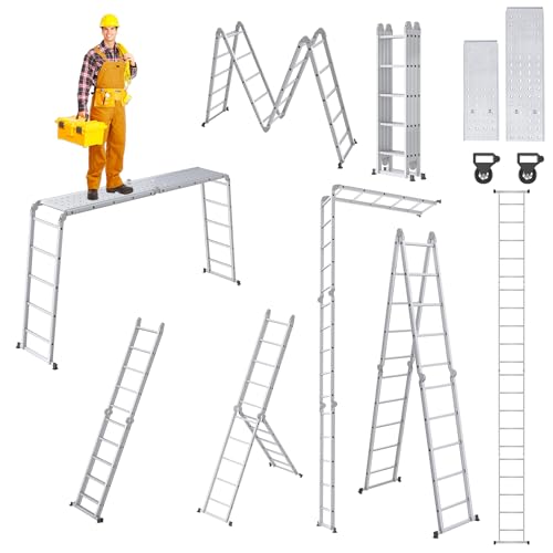 ROSEJANE 6 in 1 Alu Multifunktionsleiter Mehrzweckleiter Multifunktionale Klappleiter Stehleiter Ausziehbar Leiter bis 150 kg mit Arbeitsplattform und Gerüst, 4x5 Stufe Silber ROSEJANE 6 in 1 Alu Multifunktionsleiter Mehrzweckleiter Multifunktionale Klappleiter Stehleiter Ausziehbar Leiter bis 150 kg mit Arbeitsplattform und Gerüst, 4x5 Stufe Silber von ROSEJANE