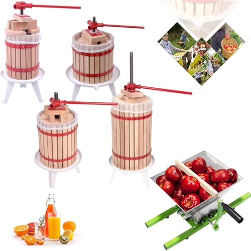 ROSEJANE Traditionelle Handbetriebene Fruchtsaftpresse & Obst-Beerenmühle-Set – 6L Presse-Optionen + 7L Obstmühle, Manuelle Bedienung, für Äpfel Trauben Beeren Weinpresse von ROSEJANE