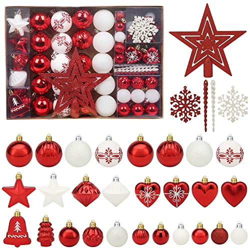 Christbaumschmuck Set, 78 Stück Christbaumkugeln Dekorationen Rot und Weiß Weihnachtskugel von ROSELEAF