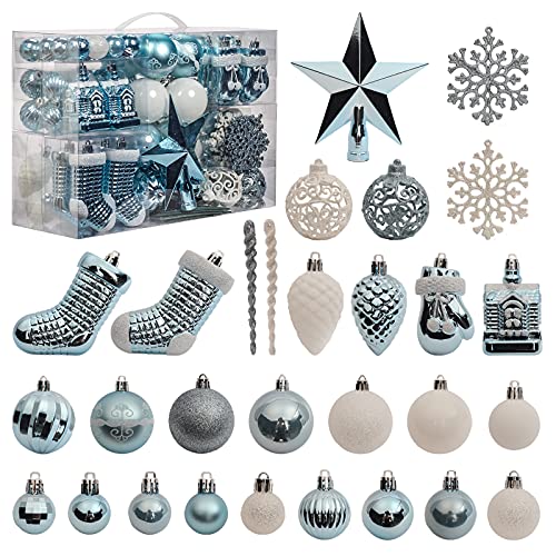 Weihnachtsbaumschmuck-Set, 132 Stück Weihnachtsschmuck Dekorationen für Weihnachtsbaum Blau Weiß Weihnachtskugel Ornamente Bruchsicher Hängende Weihnachtsbaumkugeln für Zuhause Party Urlaub Dekor Weihnachtsbaumschmuck-Set, 132 Stück Weihnachtsschmuck Dekorationen für Weihnachtsbaum Blau Weiß Weihnachtskugel Ornamente Bruchsicher Hängende Weihnachtsbaumkugeln für Zuhause Party Urlaub Dekor von ROSELEAF