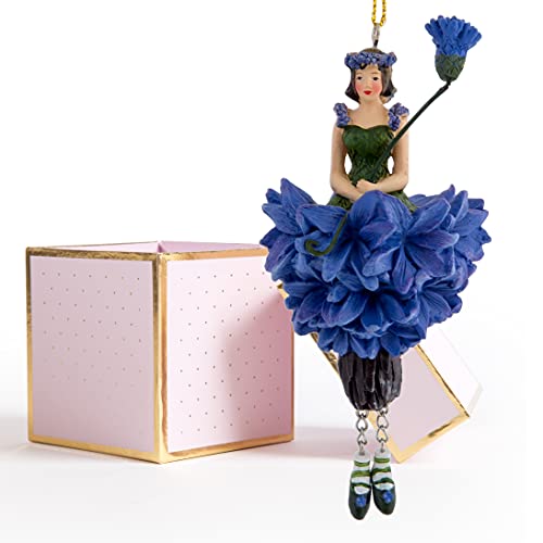 ROSEMARIE SCHULZ Heidelberg Kornblumen Blumen Mädchen zum Hängen mit Geschenkbox Flower Fairy Figur Dekofigur Blumenkind Skulptur von ROSEMARIE SCHULZ Heidelberg