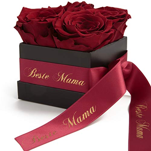 ROSEMARIE SCHULZ Heidelberg Echte Rosen haltbar 3 Jahre Rosenbox schwarz 8,5x8,5cm Geschenk für Mama Muttertag (Beste Mama, Dunkel Rot) von ROSEMARIE SCHULZ Heidelberg