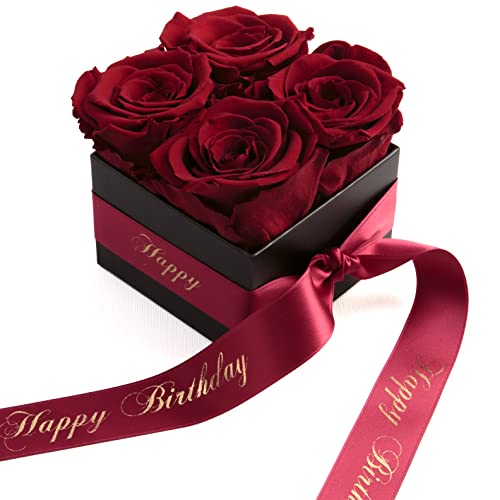 ROSEMARIE SCHULZ Heidelberg Flowerbox Happy Birthday - Rosenbox mit Infinity Rosen haltbar 3 Jahre - Geburtstagsgeschenk für Frauen (Happy Birthday, Dunkelrot) von ROSEMARIE SCHULZ Heidelberg