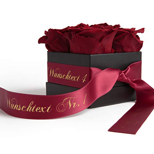 Infinity Rosenbox personalisiert mit Wunschtext 4 infinity Rosen haltbar 3 Jahre - Rosenbox Liebesbeweis für Frauen (Dunkelrot) von ROSEMARIE SCHULZ Heidelberg
