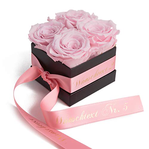 Infinity Rosenbox mit Wunschtext konservierte Rosen haltbar 3 Jahre - Flowerbox mit personalisierbarem Band (Rosa) von ROSEMARIE SCHULZ Heidelberg