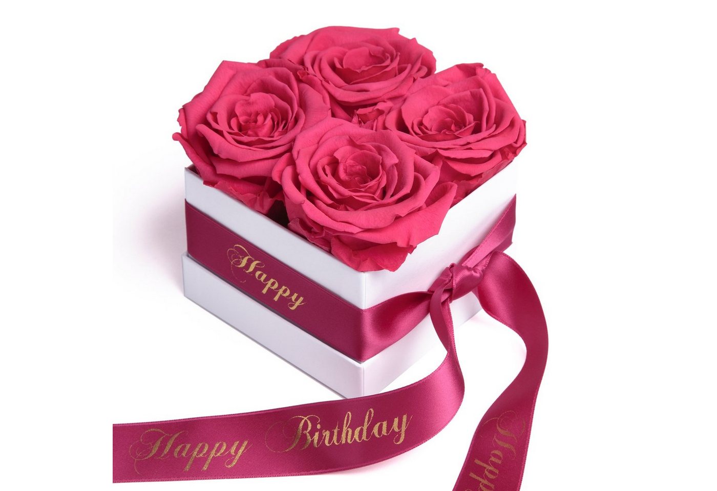 Kunstblume Infinity Rosenbox Happy Birthday Geschenk Geburtstag für Frauen Rose, ROSEMARIE SCHULZ Heidelberg, Höhe 8.5 cm, echte Rosen haltbar 3 Jahre, Made in Germany von ROSEMARIE SCHULZ Heidelberg