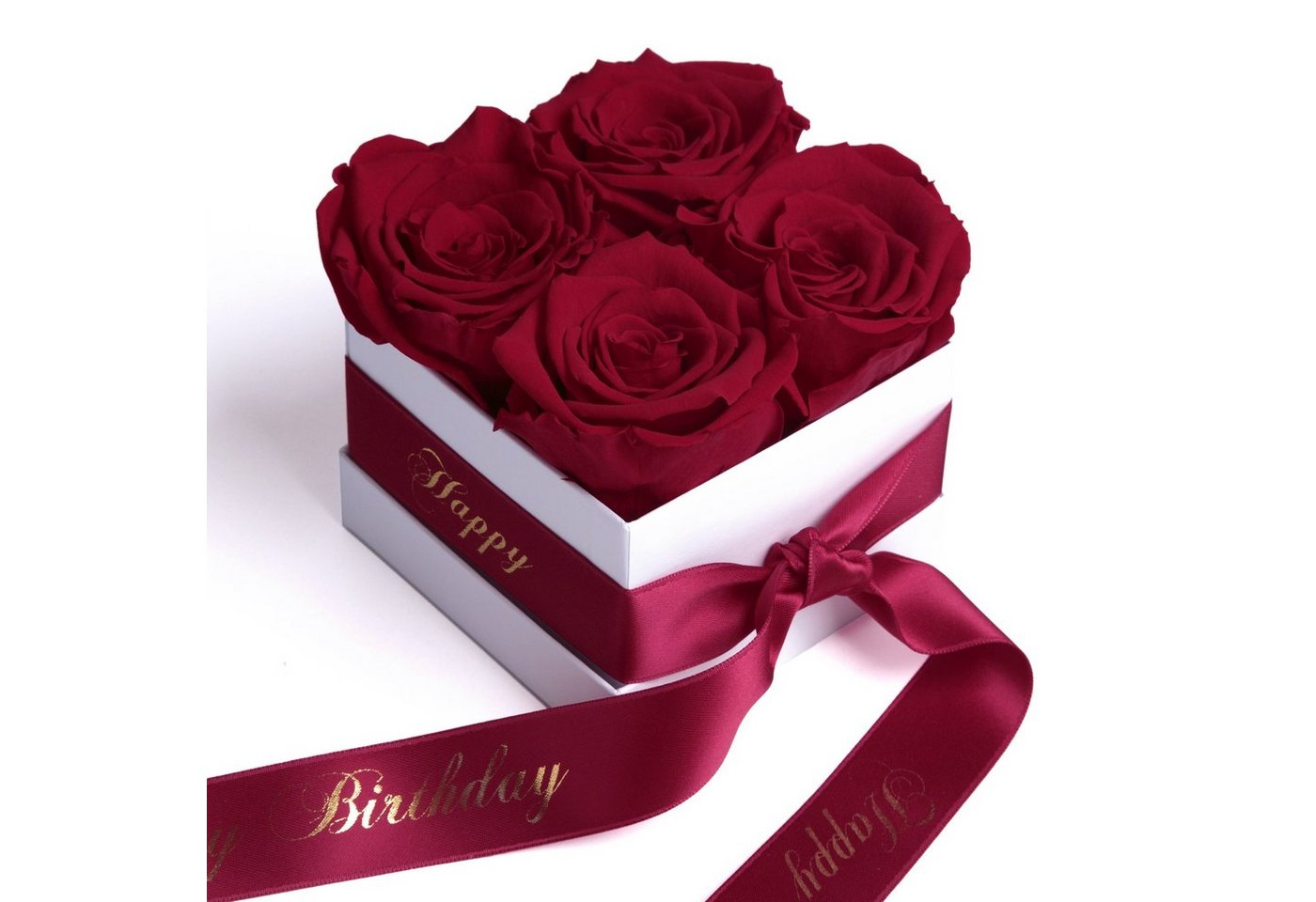 Kunstblume Infinity Rosenbox Happy Birthday Geschenk Geburtstag für Frauen Rose, ROSEMARIE SCHULZ Heidelberg, Höhe 8.5 cm, echte Rosen haltbar 3 Jahre von ROSEMARIE SCHULZ Heidelberg