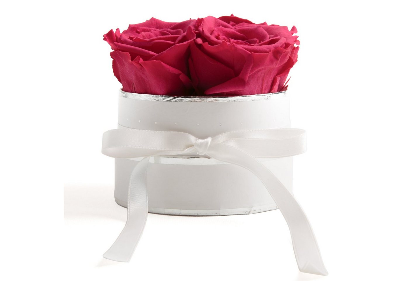 Kunstblume Infinity Rosenbox weiß rund 4 konservierte Rosen inklusiv Geschenkbox Rose, ROSEMARIE SCHULZ Heidelberg, Höhe 10 cm, echte Rosen haltbar 3 Jahre, Made in Germany von ROSEMARIE SCHULZ Heidelberg
