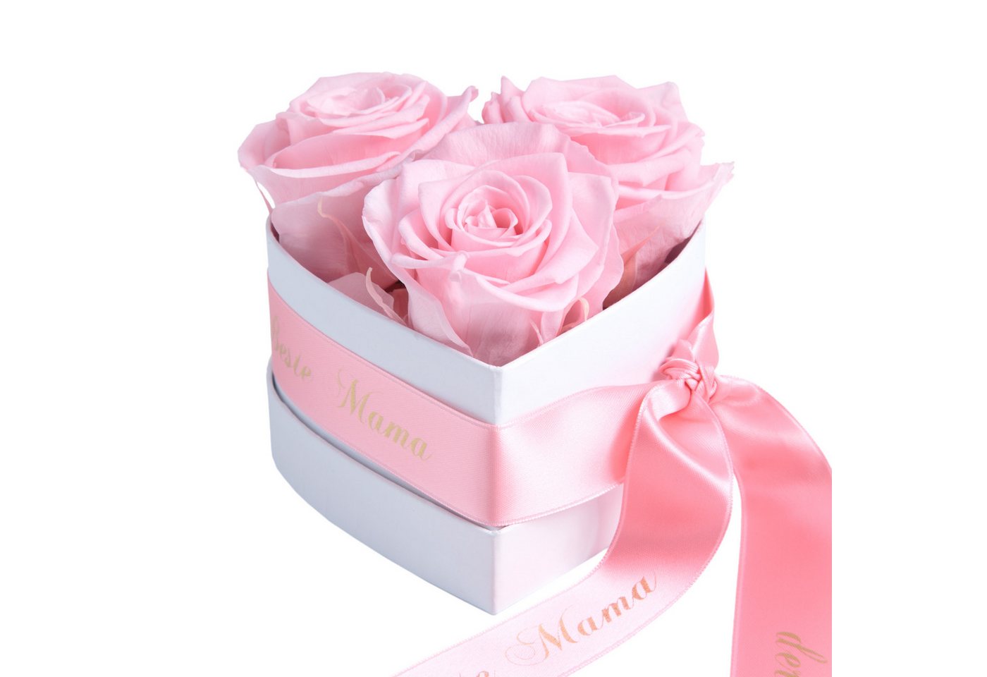 Kunstblume Rosenbox Herz 3 Infinity Rosen für die Beste Mama der Welt Geschenk Rose, ROSEMARIE SCHULZ Heidelberg, Höhe 10 cm, echte Blumen haltbar 3 Jahre, Made in Germany von ROSEMARIE SCHULZ Heidelberg