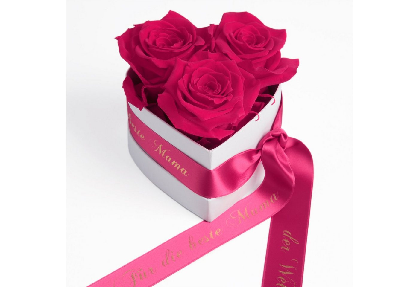 Kunstblume Rosenbox Herz 3 Infinity Rosen für die Beste Mama der Welt Geschenk Rose, ROSEMARIE SCHULZ Heidelberg, Höhe 10 cm, echte Blumen haltbar 3 Jahre, Made in Germany von ROSEMARIE SCHULZ Heidelberg