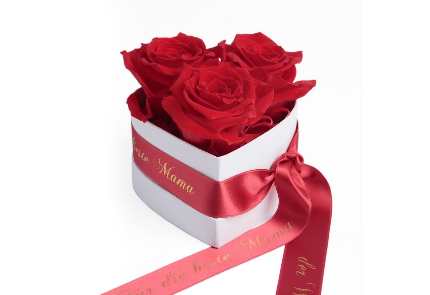 Kunstblume Rosenbox Herz 3 Infinity Rosen für die Beste Mama der Welt Geschenk Rose, ROSEMARIE SCHULZ Heidelberg, Höhe 10 cm, echte Blumen haltbar 3 Jahre, Made in Germany von ROSEMARIE SCHULZ Heidelberg