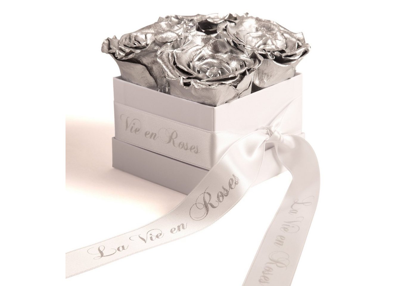 Kunstblume Rosenbox weiß Infinity Rosen Poesie Deko Geschenk für Damen Rose, ROSEMARIE SCHULZ Heidelberg, Höhe 8.5 cm, für Frauen zum Valentinstag von ROSEMARIE SCHULZ Heidelberg